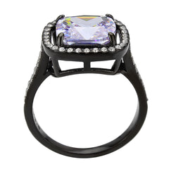 3734 IP Black Stainless Steel Ring with CUBIC ZIRCONIA in Light Amethyst