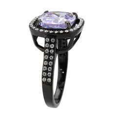 3734 IP Black Stainless Steel Ring with CUBIC ZIRCONIA in Light Amethyst