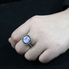 3734 IP Black Stainless Steel Ring with CUBIC ZIRCONIA in Light Amethyst