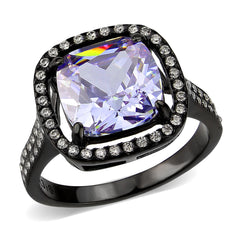 3734 IP Black Stainless Steel Ring with CUBIC ZIRCONIA in Light Amethyst