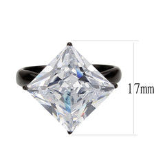 3736 IP Black  Stainless Steel Ring with CUBIC ZIRCONIA in Clear