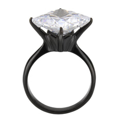 3736 IP Black  Stainless Steel Ring with CUBIC ZIRCONIA in Clear