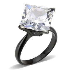 3736 IP Black  Stainless Steel Ring with CUBIC ZIRCONIA in Clear