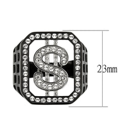 3758 - Two Tone IP Black (Ion Plating) Stainless Steel Ring with CRYSTAL in Clear