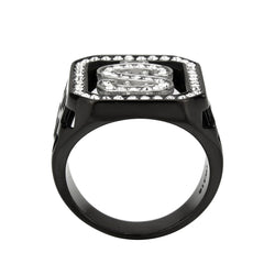 3758 - Two Tone IP Black (Ion Plating) Stainless Steel Ring with CRYSTAL in Clear