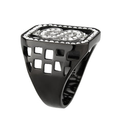 3758 - Two Tone IP Black (Ion Plating) Stainless Steel Ring with CRYSTAL in Clear