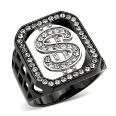 3758 - Two Tone IP Black (Ion Plating) Stainless Steel Ring with CRYSTAL in Clear