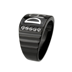 3759 - Two Tone IP Black (Ion Plating) Stainless Steel Ring with CRYSTAL in Clear