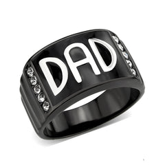 3759 - Two Tone IP Black (Ion Plating) Stainless Steel Ring with CRYSTAL in Clear