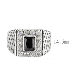 3761 - High polished (no plating) Stainless Steel Ring with CUBIC ZIRCONIA in Jet