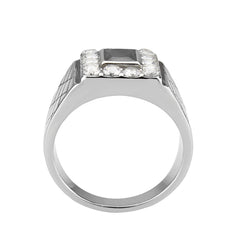 3761 - High polished (no plating) Stainless Steel Ring with CUBIC ZIRCONIA in Jet