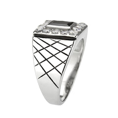 3761 - High polished (no plating) Stainless Steel Ring with CUBIC ZIRCONIA in Jet