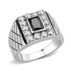 3761 - High polished (no plating) Stainless Steel Ring with CUBIC ZIRCONIA in Jet