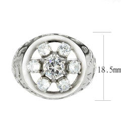 3762 - High polished (no plating) Stainless Steel Ring with CUBIC ZIRCONIA in Clear