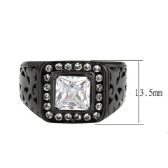 3763 - IP Black (Ion Plating) Stainless Steel Ring with CUBIC ZIRCONIA in Clear