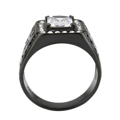 3763 - IP Black (Ion Plating) Stainless Steel Ring with CUBIC ZIRCONIA in Clear