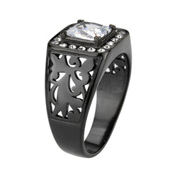 3763 - IP Black (Ion Plating) Stainless Steel Ring with CUBIC ZIRCONIA in Clear