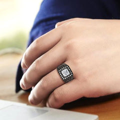 3763 - IP Black (Ion Plating) Stainless Steel Ring with CUBIC ZIRCONIA in Clear