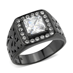 3763 - IP Black (Ion Plating) Stainless Steel Ring with CUBIC ZIRCONIA in Clear