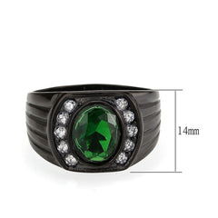 3764 - IP Black (Ion Plating) Stainless Steel Ring with Synthetic in Emerald