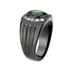 3764 - IP Black (Ion Plating) Stainless Steel Ring with Synthetic in Emerald