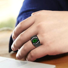 3764 - IP Black (Ion Plating) Stainless Steel Ring with Synthetic in Emerald