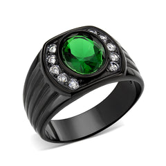 3764 - IP Black (Ion Plating) Stainless Steel Ring with Synthetic in Emerald