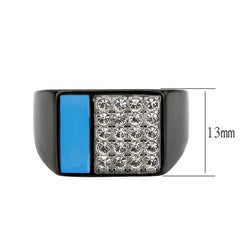 3765 - Two Tone IP Black (Ion Plating) Stainless Steel Ring with CRYSTAL in Clear