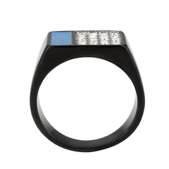 3765 - Two Tone IP Black (Ion Plating) Stainless Steel Ring with CRYSTAL in Clear