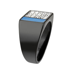 3765 - Two Tone IP Black (Ion Plating) Stainless Steel Ring with CRYSTAL in Clear