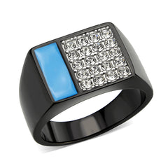 3765 - Two Tone IP Black (Ion Plating) Stainless Steel Ring with CRYSTAL in Clear