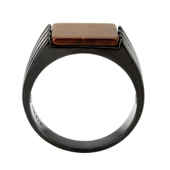 3766 - IP Black (Ion Plating) Stainless Steel Ring with Semi-Precious in Topaz