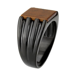 3766 - IP Black (Ion Plating) Stainless Steel Ring with Semi-Precious in Topaz