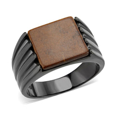 3766 - IP Black (Ion Plating) Stainless Steel Ring with Semi-Precious in Topaz