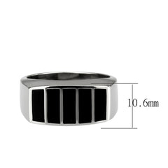 3767 - High polished (no plating) Stainless Steel Ring with Epoxy in Jet