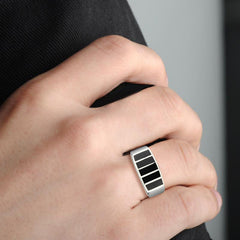 3767 - High polished (no plating) Stainless Steel Ring with Epoxy in Jet