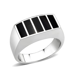 3767 - High polished (no plating) Stainless Steel Ring with Epoxy in Jet