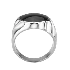 3768 - High polished (no plating) Stainless Steel Ring with Epoxy in Jet