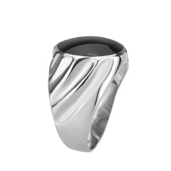 3768 - High polished (no plating) Stainless Steel Ring with Epoxy in Jet