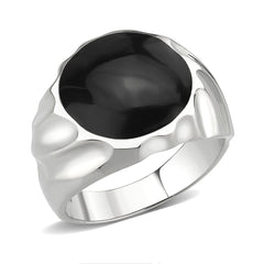 3768 - High polished (no plating) Stainless Steel Ring with Epoxy in Jet