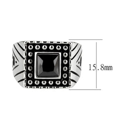 3769 - High polished (no plating) Stainless Steel Ring with CUBIC ZIRCONIA in Jet