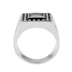 3769 - High polished (no plating) Stainless Steel Ring with CUBIC ZIRCONIA in Jet