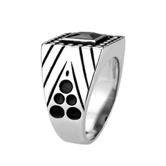 3769 - High polished (no plating) Stainless Steel Ring with CUBIC ZIRCONIA in Jet