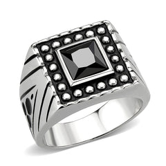 3769 - High polished (no plating) Stainless Steel Ring with CUBIC ZIRCONIA in Jet