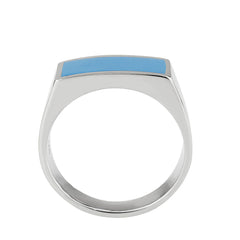 3770 - High polished (no plating) Stainless Steel Ring with Epoxy in SeaBlue