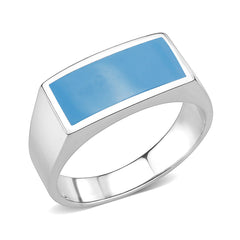 3770 - High polished (no plating) Stainless Steel Ring with Epoxy in SeaBlue