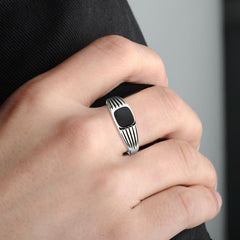 3772 - High polished (no plating) Stainless Steel Ring with Epoxy in Jet