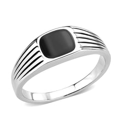 3772 - High polished (no plating) Stainless Steel Ring with Epoxy in Jet