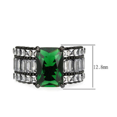 3774 - IP Black (Ion Plating) Stainless Steel Ring with Synthetic in Emerald