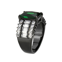 3774 - IP Black (Ion Plating) Stainless Steel Ring with Synthetic in Emerald